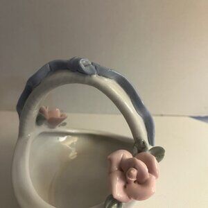 Vintage Small Porcelain Basket With Floral Pattern-with delicate pink flowers